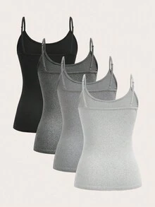 SHEIN EZwear Bộ 4 áo ba lỗ đơn giản, thoải mái, tối giản dành cho nữ, thích hợp cho mùa hè - Nhiều màu - Xem 2
