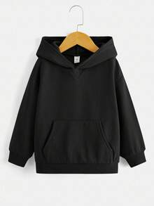 Jungen Grau einfarbiger Sweatshirt mit kleiner Tasche, Regular Fit Lässig Alltagskleidung, geeignet für Herbst/Winter - Schwarz - Übersicht 2