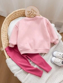 SHEIN Babygirl Casual Graphic Letter Print Sweatshirt Set, Autumn/Winter - Pink - View 12