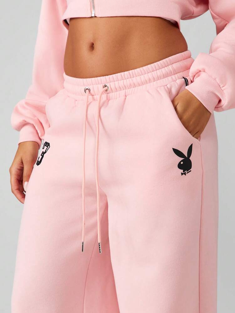 Missguided x Playboy Wide Leg Jogger Pants With Graphic Print Embellishment High Rise Oversized Loungewear For Fall Winter