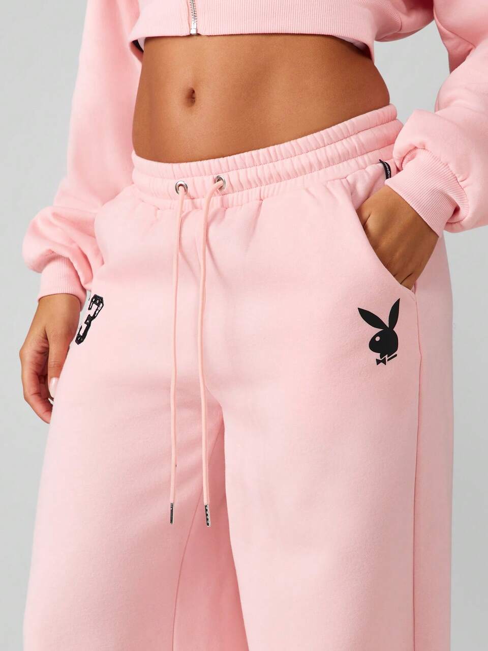 Missguided x Playboy Wide Leg Jogger Pants With Graphic Print Embellishment High Rise Oversized Loungewear For Fall Winter