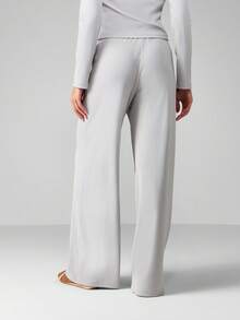 MISSGUIDED 阔腿休闲裤罗纹针织抽绳腰部阔腿风格舒适穿着秋冬室内宽松休闲家居服 - 灰色 - 查看 2