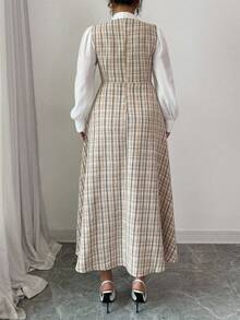 Modelyn 秋冬大码粗花呢编织纹理长袖修身 A 字连衣裙