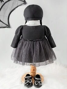 SHEIN Newborn Girls' Halloween Braided Hat With Mesh Tulle Dress Costume, Fashionable, Comfortable And Cute, 2024 New Autumn Collection
