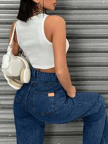 SHEIN Women's Loose Fit Casual Denim Jeans With Side Pockets And Wide-Leg Design - Medium Wash - View 1