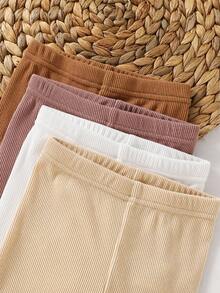 SHEIN 4 piezas Pantalones elásticos de cintura sólida de punto para bebé recién nacido niña, versátiles para otoño/invierno - Multicolor - Ver 3