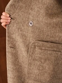 MOTF PREMIUM WOOL PEAK COLLAR DOUBLE BREASTED OVERCOAT - Brown - View 10