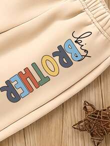 2pcs/Set Toddler Boys Casual Stylish Personalized Creative Simple Refreshing Letter Slogan Graphic Print Sweatshirt And Sweatpants Outfit, Suitable For Autumn/Winter Kids Loungewear Boy Matching Set Kids Sweat Set Brother Matching Outfits Boys Autumn Winter Casual Two Piece Set - Black - View 6