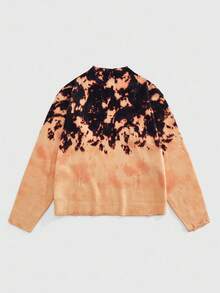 ROMWE MEN Street Life 男士休闲撞色圆领宽松针织长袖毛衣，秋冬 - 黑色 - 查看 2