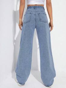 SHEIN ICON Plus Size Women Asymmetrical Waist Personalized Fashion Denim Pants, Autumn