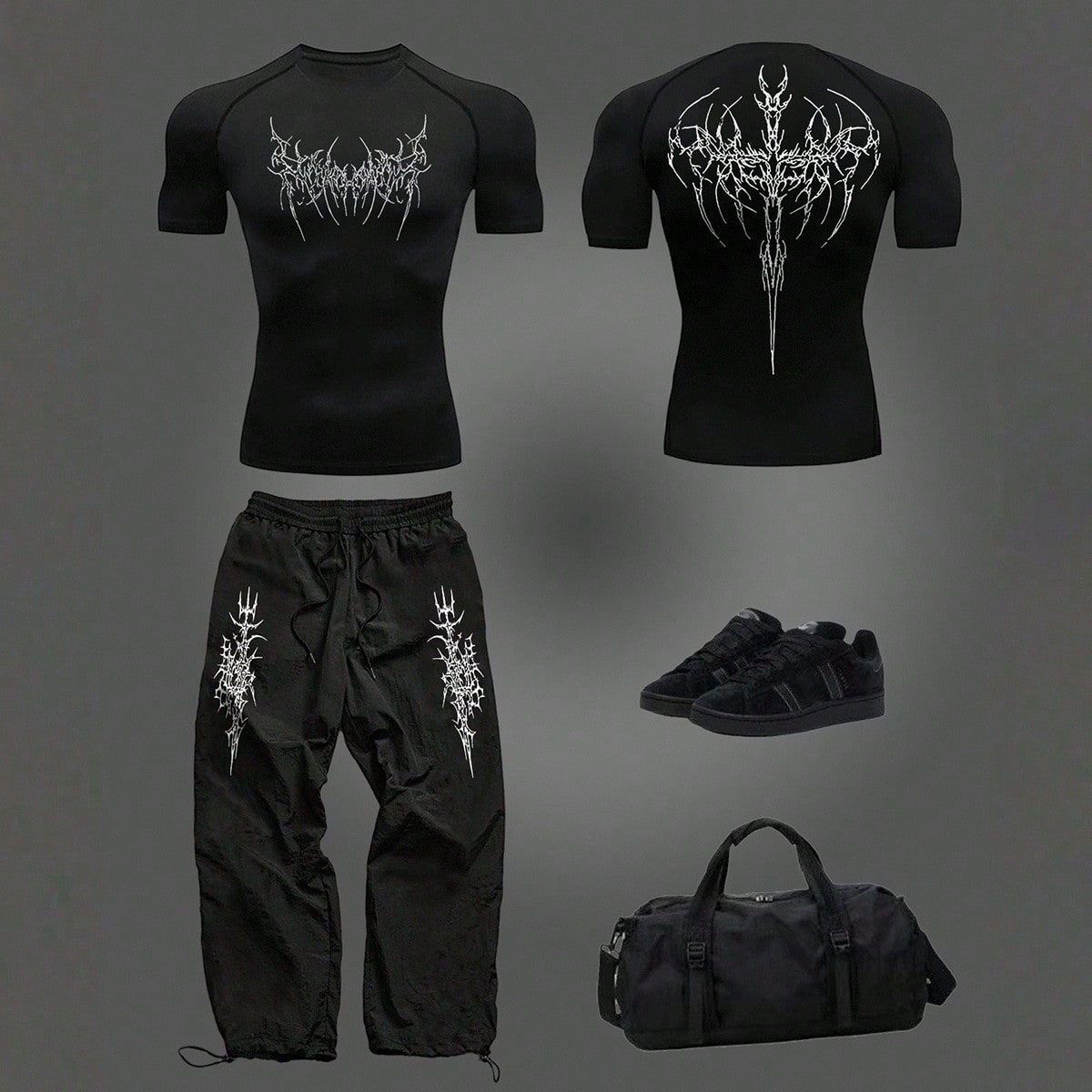 Conjunto deportivo de camiseta y pantalones con estampado de color contrastante para hombres. Transpirable, que absorbe la humedad y cómodo, con ajus