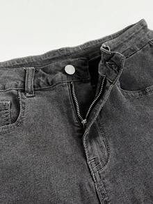 SHEIN 青少年男孩时尚休闲 Y2K 复古酷炫街头返校学院风两件套，宽松长袖灰色牛仔外套搭配舒适弹力修身牛仔裤，适合青少年男孩日常穿着，也可作为儿童秋冬季派对、节日和街头服饰的校园服装。 - 灰色 - 查看 5