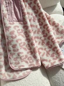 Girls' Pink Leopard Print Fleece Stand Collar Jacket, Versatile For Commuting, Casual, Outdoor - Pink - View 6