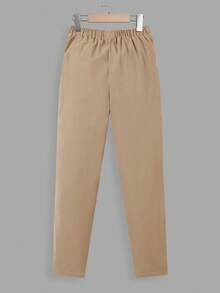 SHEIN 男童休闲马匹图案印花纽扣腰带加厚保暖直筒裤，秋冬季款