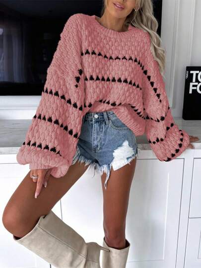 EMERY ROSE Loose Fit Crew Neck Long Sleeve Top, Casual Style