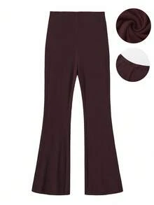 Chiquease 2025 Autumn New Arrival Women's Caramel Brown Ribbed Pants - Stretchy Ribbed Texture Fabric (Non-Stuffy & Skin-Friendly), Mid-Rise Slightly Flared Fit (Figure-Flattering, Hides Excess Fat), Practical Style For Wearing Alone In Early Autumn / Pairing With Boots In Late Autumn - Brown - View 1