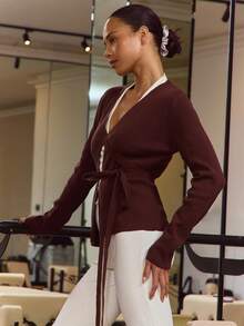 Musera Sport Sport Rib Knit Wrap Tie Active Ballet Cardigan Elegant Casual Active Workout Gym Fall Autumn Back To School Pilates Winter