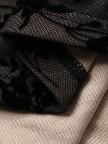 xheDAZY Vestido largo ajustado con cuello en V y estampado floral con efecto flockado, elegante y sexyxhe - Negro - Ver 7