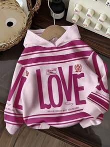 Slaydiva Sudadera estilo casual de calle con estampado de amor fucsia, adecuada para salidas de otoño/invierno - Multicolor - Ver 1