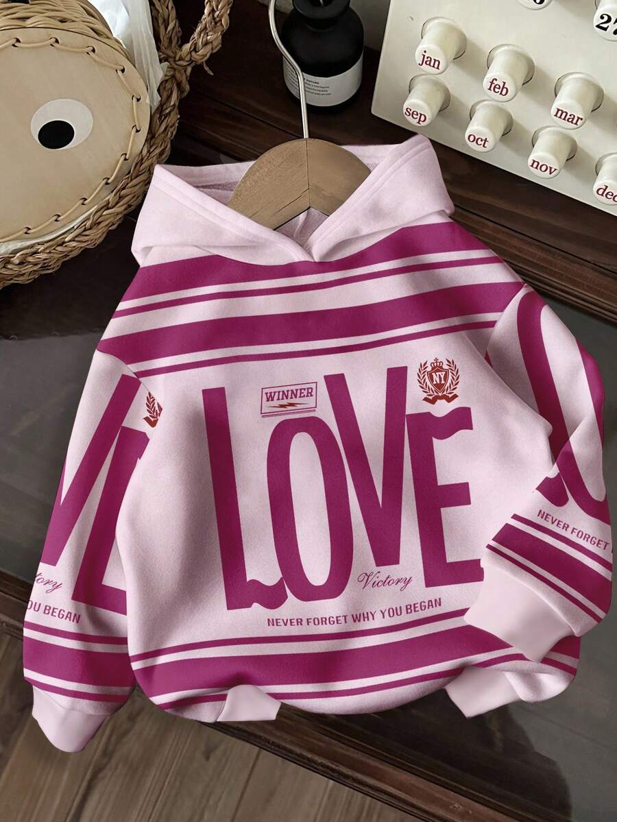 Slaydiva Sudadera estilo casual de calle con estampado de amor fucsia, adecuada para salidas de otoño/invierno - Multicolor - Ver 1