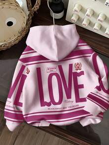 Slaydiva Sudadera estilo casual de calle con estampado de amor fucsia, adecuada para salidas de otoño/invierno - Multicolor - Ver 2