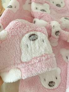 SHEIN 少女卡通图案连帽领长袖家居服，粉色 - 粉色 - 查看 3