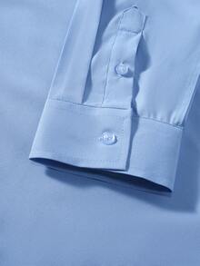 Manfinity Mode Men's Fuchsia Long Sleeve Casual Business Shirt Blue Dress Shirt Men Light Blue Shirts Baby Blue Shirts For Men Business Casual Men Shirt Slim Fit Dress Shirt Men - Baby Blue - View 7