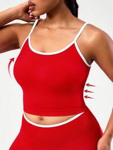 SHEIN Sports 大码女式无缝可调节肩带运动吊带背心，酒红色，适合健身和户外活动 - 紅色 - 查看 1