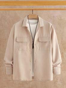 HIMLAND Set de 2 piezas de camisa y pantalón casual de bolsillo de unicolor de franela y lino para hombre, ropa de otoño