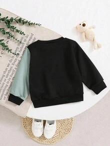 SHEIN Toddler Boys' Colorblock Cartoon Animal Print Crew Neck Long Sleeve Sweatshirt, Cute & Casual, Suitable For Outdoor, Autumn/Winter - Multicolor - View 2