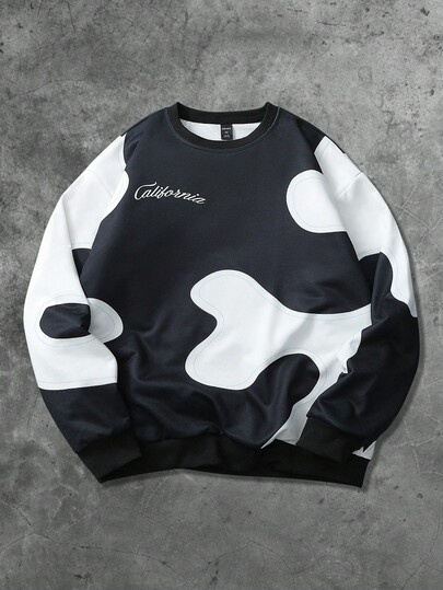 Street Life Felpa uomo con stampa mucca, adatta per uso quotidiano, autunno/inverno