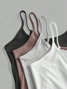 SHEIN EZwear 4件套休闲简约女士吊带背心，适合夏季 - 彩色 - 查看 6