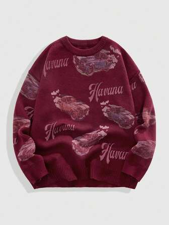 Street Life Pull col rond pour hommes avec motif imprimé de voiture de course, automne/hiver