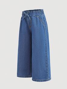 SHEIN 年轻女孩宽松海军蓝牛仔裤 - 深色水洗藍 - 查看 5