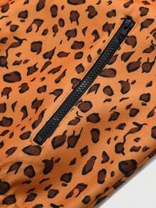 ROMWE MEN Street Life Chaqueta con cuello alto con estampado de leopardo para hombre, adecuada para otoño/invierno - Marrón - Ver 5