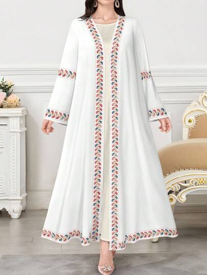 SHEIN Najma 女士花卉印花长袖休闲阿拉伯长袍，适合春秋季节