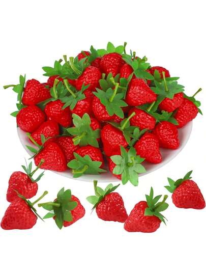 5/10/20 Unidades Morangos Vermelhos Artificiais, Frutas Plásticas Falsas e Realistas para Cozinha Doméstica, Festivais, Fotografia, Bolos, Decorações de Festa, Plantas Falsas