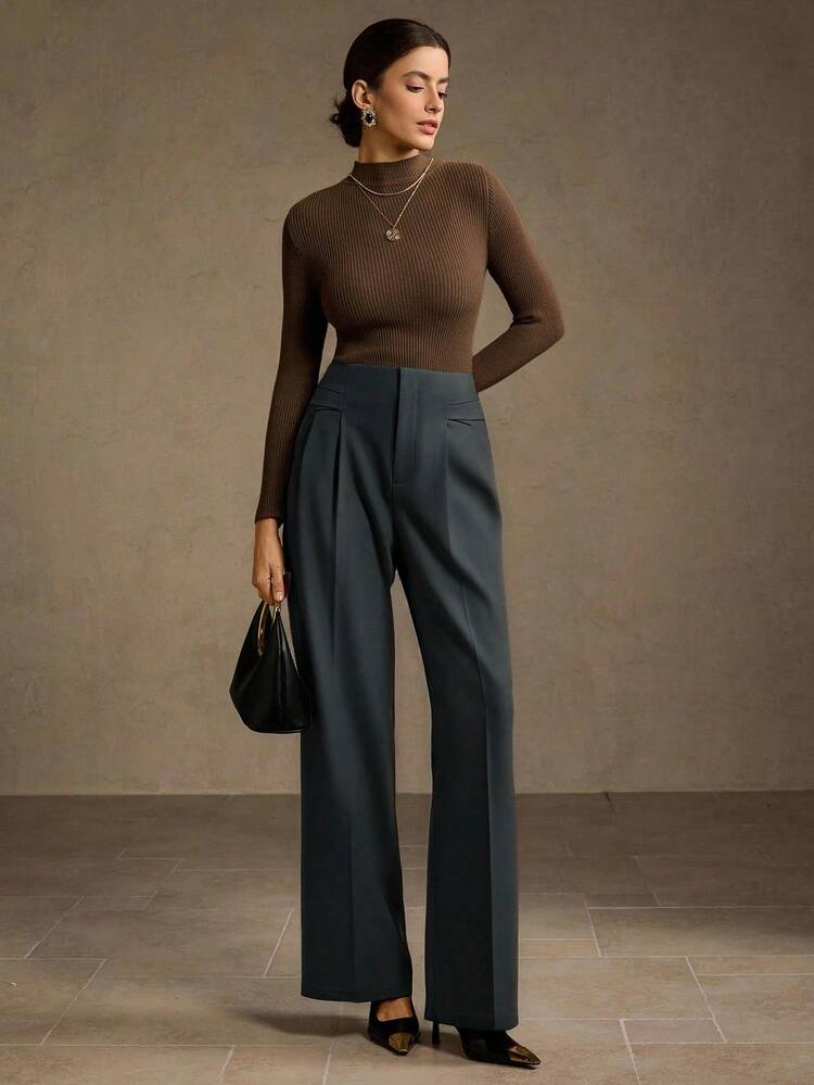 ELEGANT COMMUTER STRUCTURED STRAIGHT LEG SUIT PANTS