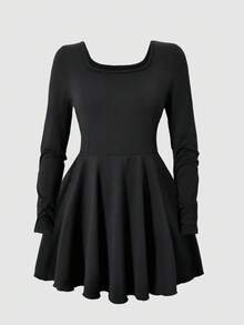 女童休闲优雅露肩长袖连体裤，四季皆宜 - 黑色 - 查看 4