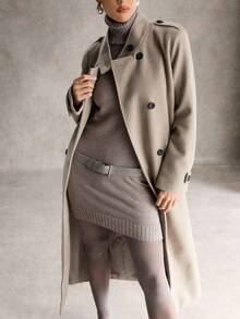 Chiquease 女士时尚双排扣长款大衣，秋冬季，休闲保暖秋冬款