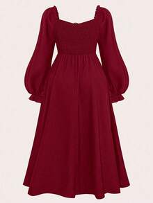 SHEIN MOOSTA 加大码女式方领交叉系带长裙超长女装 - 紅色 - 查看 2