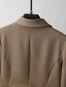 Franclia 优雅通勤时尚收腰西装外套和 A 字裙两件套，长袖，棕色，秋冬 - 棕色 - 查看 6