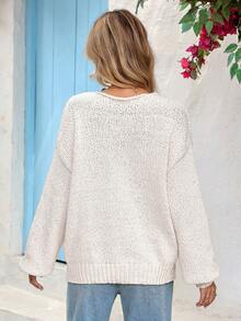 Vivid Eden Women's Fashionable & Elegant 3D Floral Decor Sweater, 3d Flower Sweater, Women Sweaters,Casual,Bohemian,Boho Chic,Western Autumn Winter - Khaki - View 4