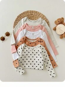 SHEIN 4pcs/Set Newborn Baby Girl Casual Solid Color Knit Long Sleeve Bodysuit, Suitable For Home, Outings And Other Occasions - White - View 1