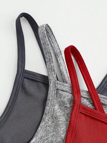 少女三件套简约字母弹力吊带文胸套装 - 彩色 - 查看 8