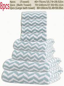 SHEIN Basic living 1/3/8pcs Coral Fleece Super Fine Fiber Bathroom Towel/Bath Towel, Soft And Absorbent Striped Washcloth Or Bath Towel For Home, Bathroom, Pool, Beach Back To School For Beauty Salon Home Bathroom