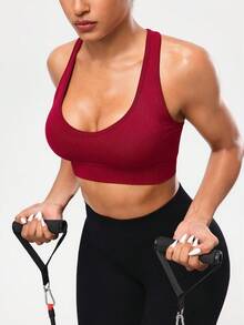 Gameset SHEIN Sport Nahtloser Sport Yoga Doppelschicht BH/Abnehmbarer Körbchen Baumwolle/Rückenfrei Tank Top/Feuchtigkeitsableitend/Fitness Yoga/Outdoor Laufen/Modisch Sexy/Vielseitig