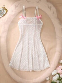 DelicateAllure 性感缎面与网纱撞色透视睡裙，娃娃衫，时尚秋季款 - 白色 - 查看 1