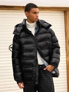 SWAVVY 男士纯色拉链连帽休闲冬季夹克 - 黑色 - 查看 5