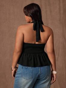 Rustia 大码女式性感黑色露背吊带上衣 - 黑色 - 查看 2
